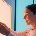 A warm, empathetic AI interface interacting genuinely with a user, subtly conveying understanding and emotional satisfaction beyond mere functionality. The visual blends futuristic technology with a focus on human connection, using a soft, inviting color palette.