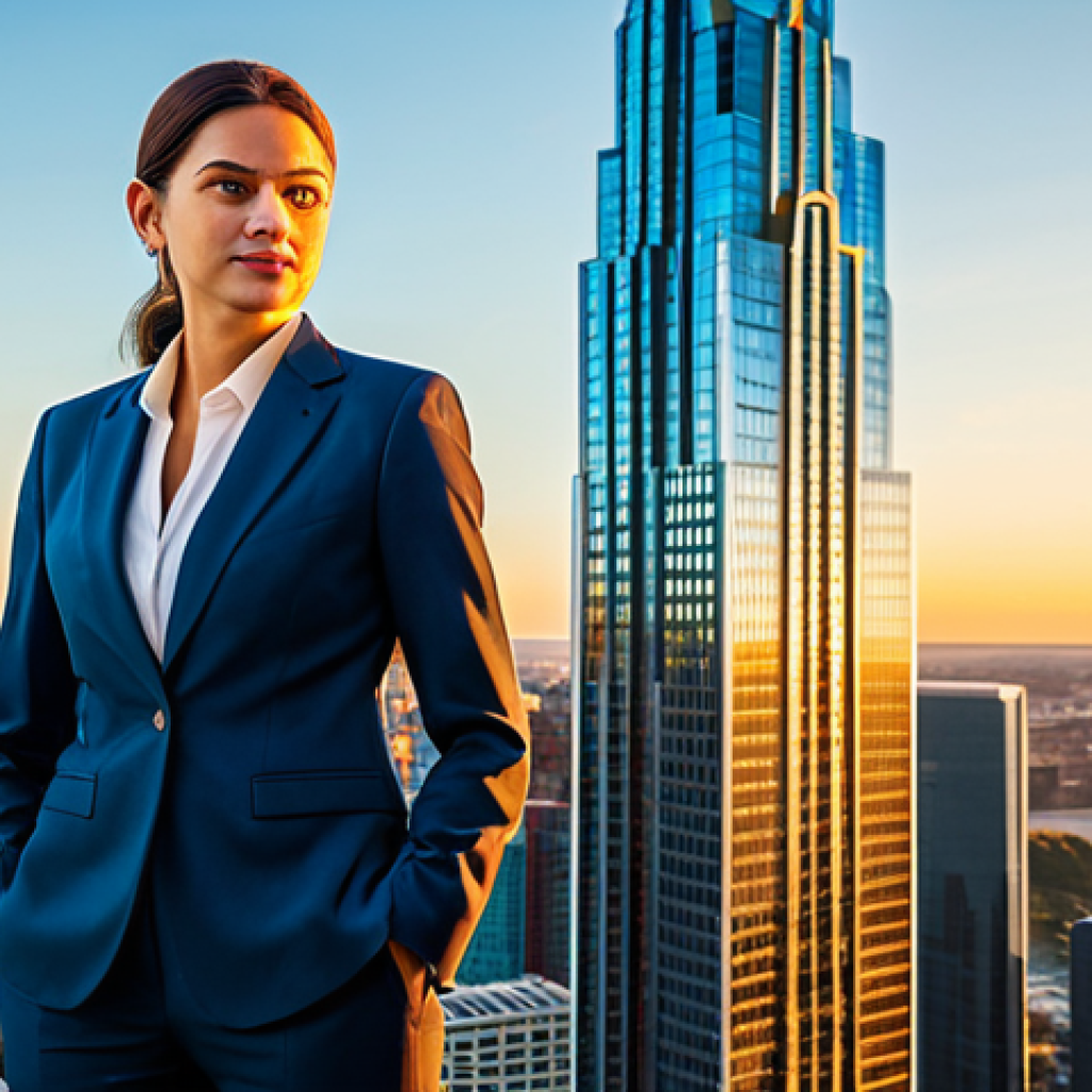 **

"A professional architect in a modern, fully-clothed business suit stands confidently in front of a stunning glass skyscraper she designed. The background features a vibrant cityscape during the golden hour. Appropriate attire, safe for work, perfect anatomy, natural proportions, high-resolution photography, professional lighting, modest."

**