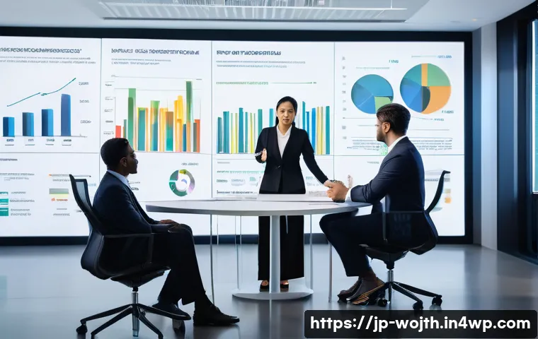 가치중심 기술 선택 후 성과 측정 - **Prompt:** A diverse group of business leaders and technology experts (male and female, various eth...