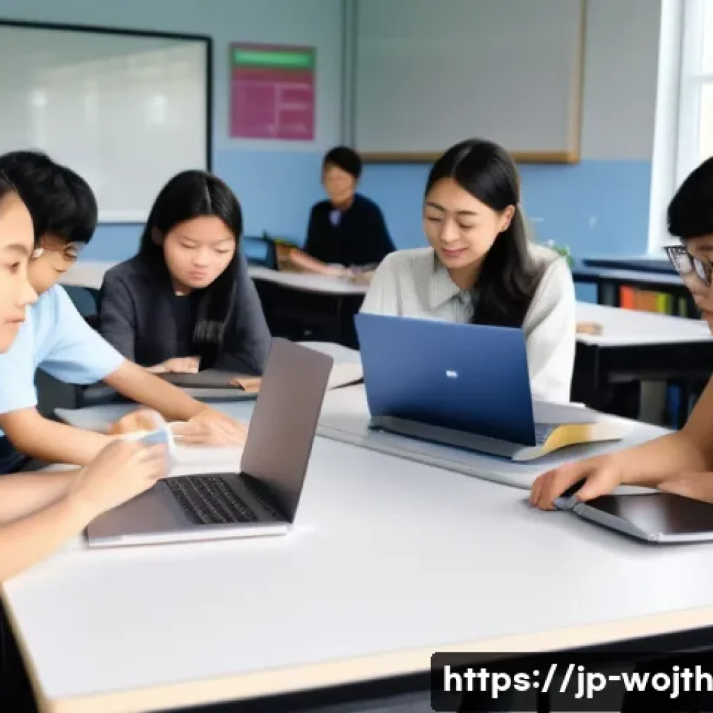 가치중심 기술의 교육 및 훈련 방안 - A diverse classroom scene in a modern Japanese technical school, featuring students of various ethni...