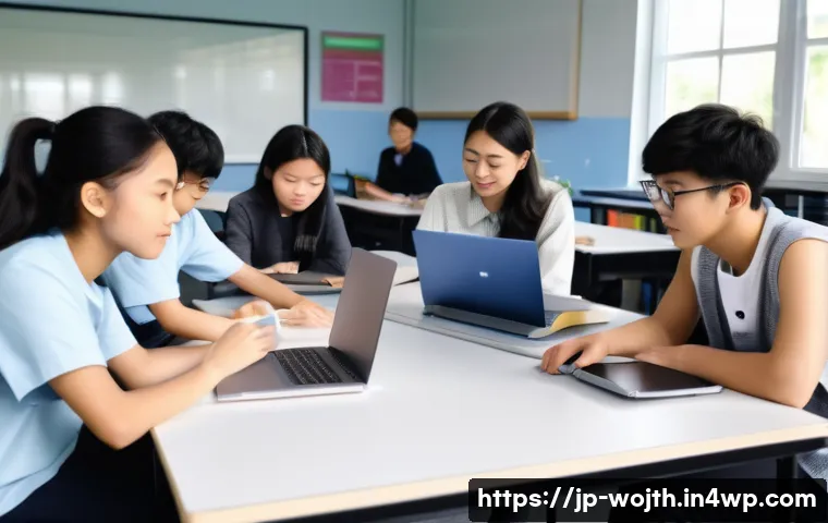 가치중심 기술의 교육 및 훈련 방안 - A diverse classroom scene in a modern Japanese technical school, featuring students of various ethni...
