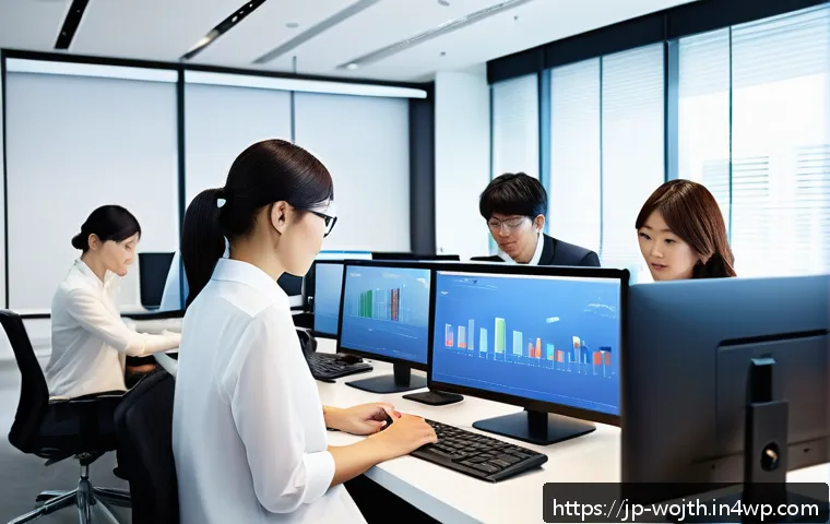 가치중심 기술 선택의 비교 연구 - A modern Japanese office scene showing a diverse team of professionals collaboratively evaluating ne...