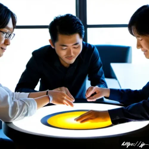가치중심 기술 선택의 피드백 루프 - Photorealistic Japanese technology workshop, a diverse team of engineers and community representativ...