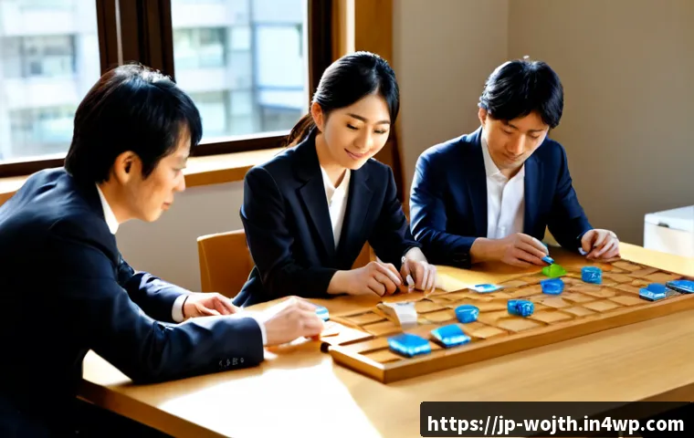 가치중심 기술의 경쟁 우위 확보 전략 - Photorealistic Japanese business strategy meeting, diverse team of professionals gathered around a c...